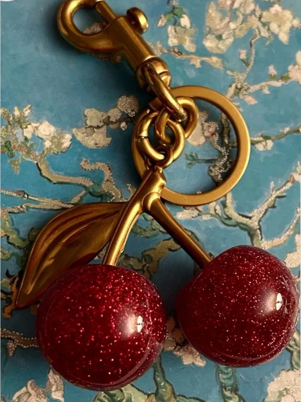 Gold Cherry Charm Keychain